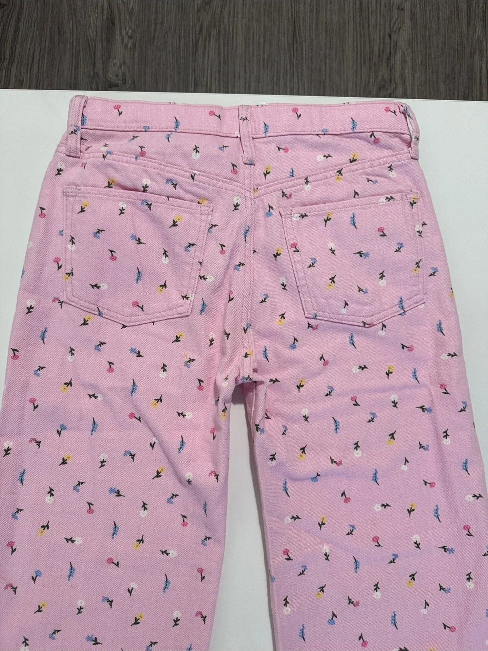 Old Navy • Girls High Rise Baggy Wide Leg Jeans • Pink & Floral • Size 14